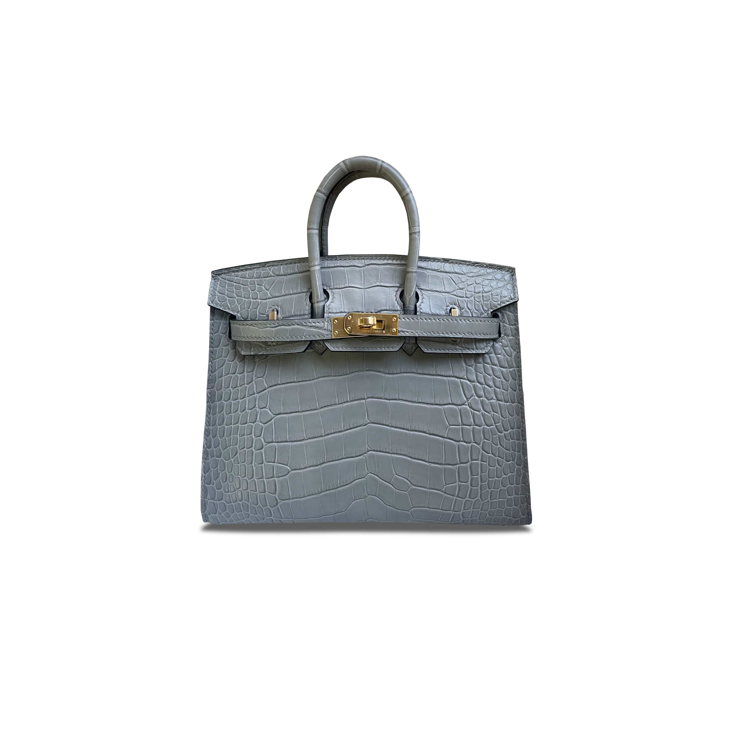 HERMÈS MASTER BIRKIN 20 CROCODILE LEATHER CEMENT GREY GOLD BUCKLE H041350CKL5 (20*15.5*11cm)